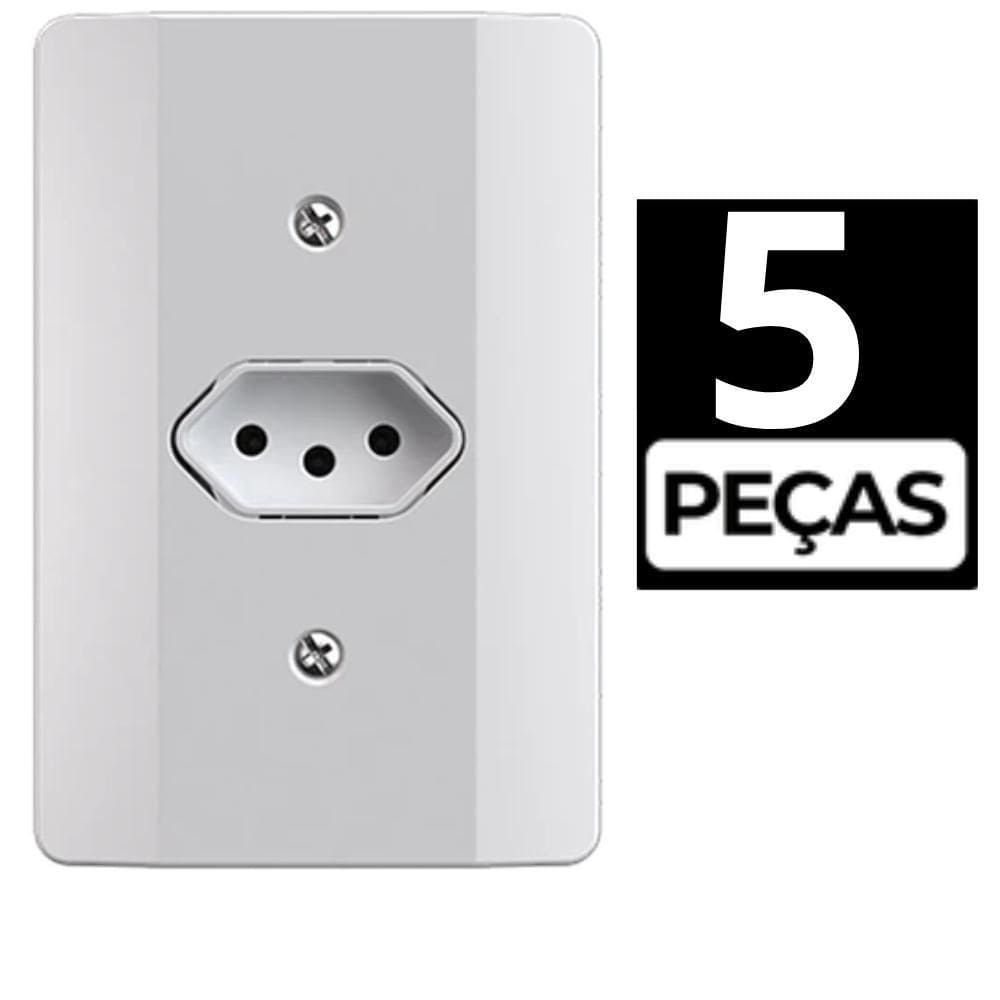 Kit 5 Conjunto Tomada Simples 10A Branco Mec-Tronic