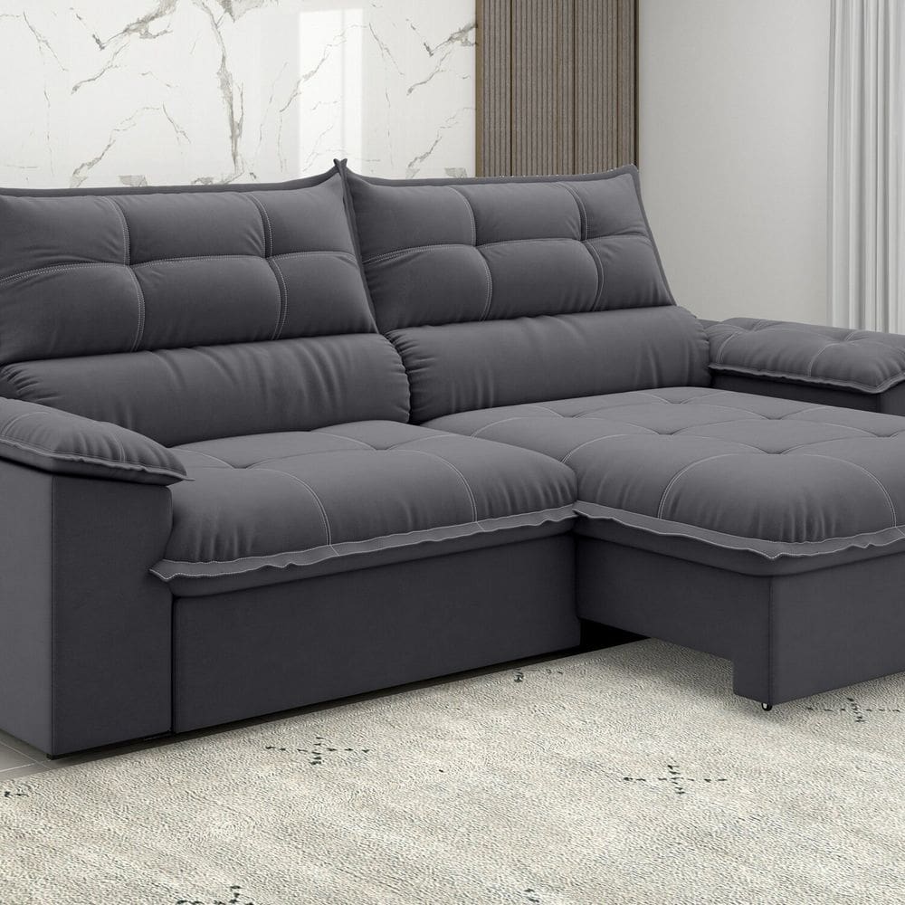 Sofá Venetto Retrátil e Reclinável 250cm Titânio