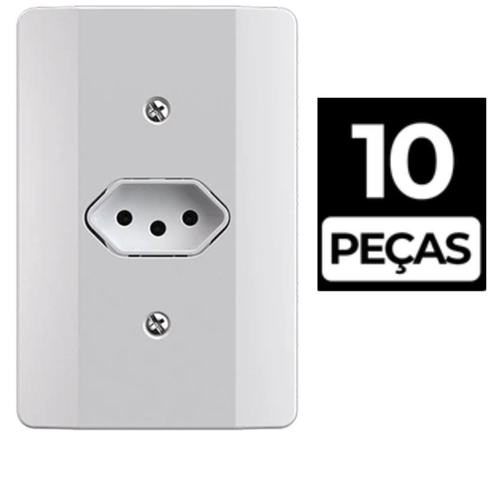 Kit 10 Conjunto Tomada Simples 10A Branco Mec-Tronic