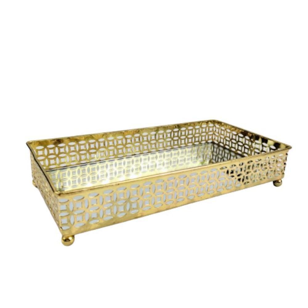 Bandeja Retangular Dourada 24X12Cm Decoração Geométrica