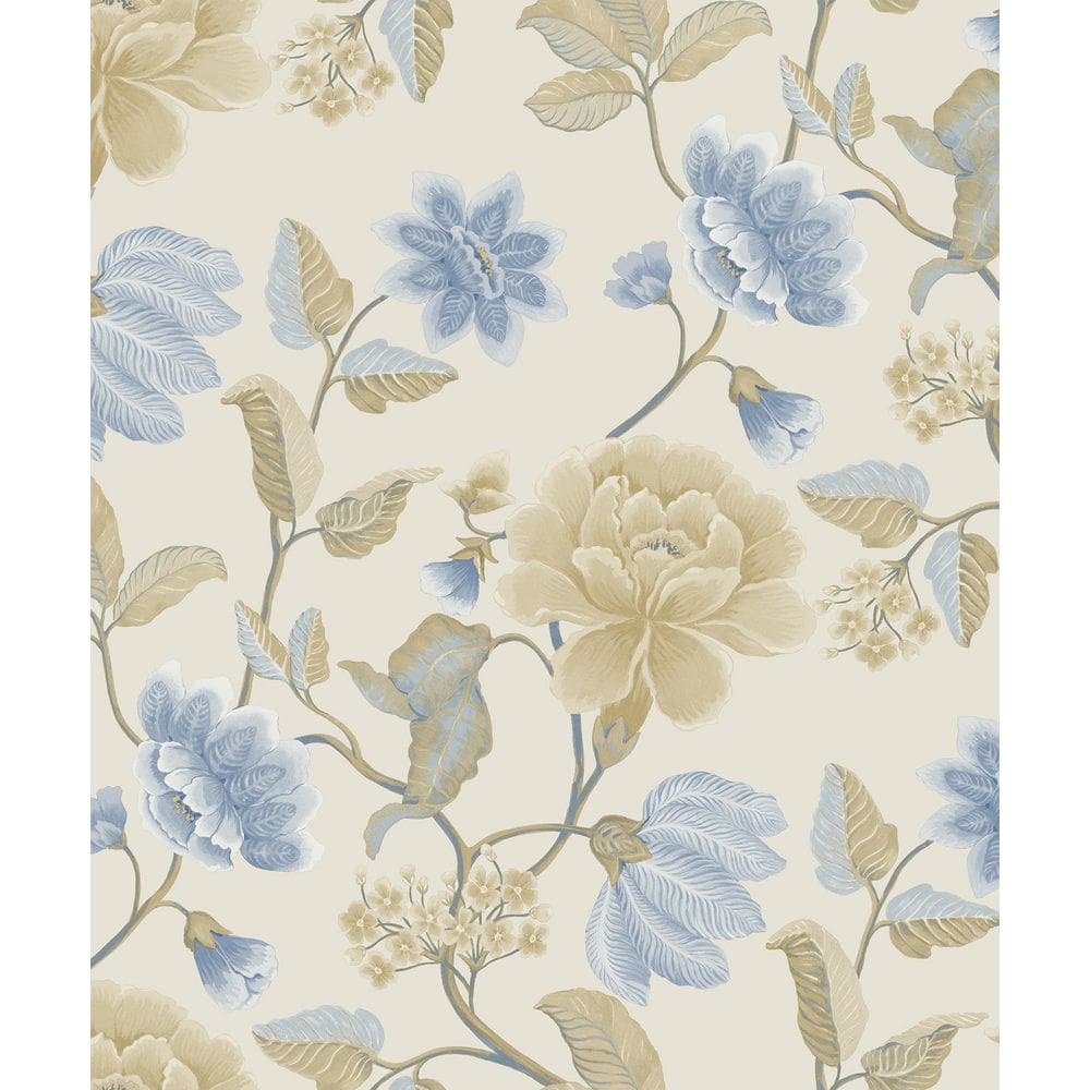 Papel De Parede Icon Floral Azul E Bege Ic3102