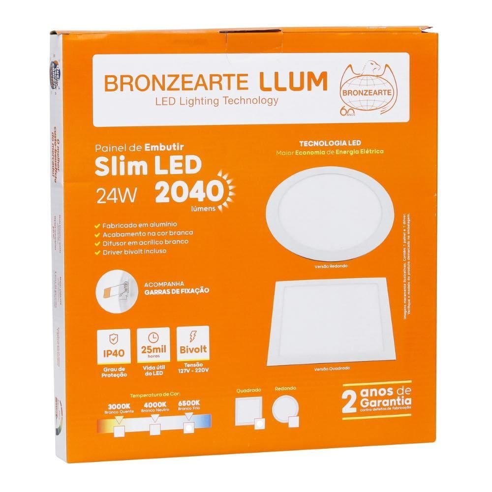 Painel Led Embutir Bronzearte Quadrado 24W Br Quente Bivolt