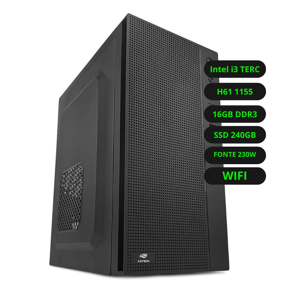 Computador CPU Intel Core I3 Terceira Geração Placa Mãe H61 Memoria Ram 8GB SSD 240GB Wifi Fonte 230w Bivolt
