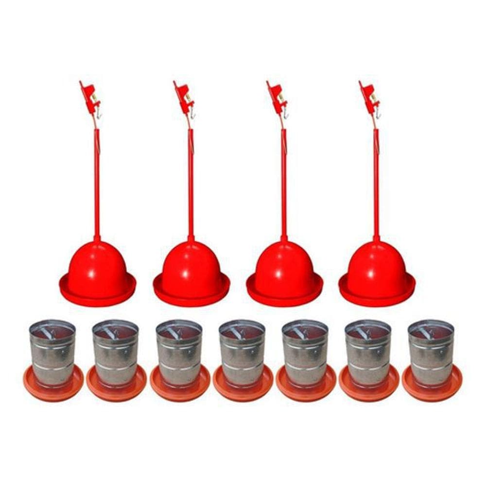 Kit 4 Bebedouros Pendulares+7 Comedouros 5Kg Para Aves