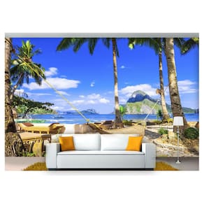 Papel De Parede Praia Mar Rede Descanço 3D Npr251