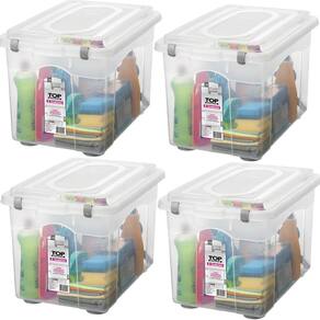 Kit 4 Organizador De Escritório 56,1L Transparente Com Tampa