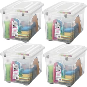 Kit 4 Organizador De Escritório 56,1L Transparente Com Tampa