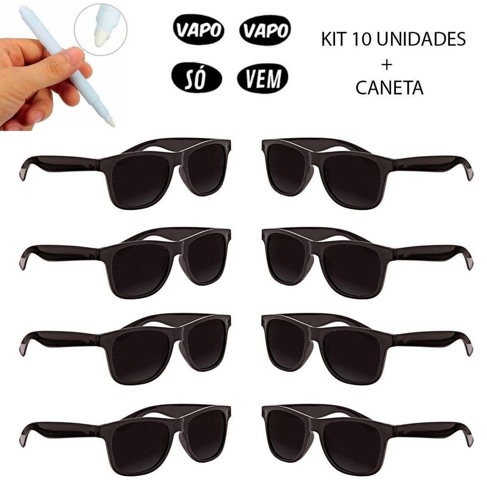 10 Óculos Revoada Preto Mais Uma Caneta Giz