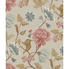 Papel De Parede Icon Floral Cinza E Rosa Ic3116