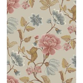 Papel De Parede Icon Floral Cinza E Rosa Ic3116