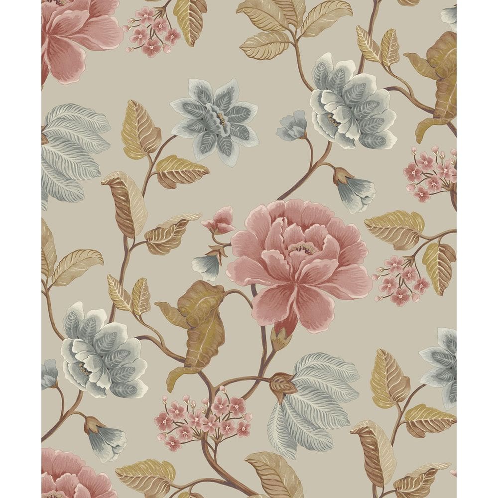 Papel De Parede Icon Floral Cinza E Rosa Ic3116