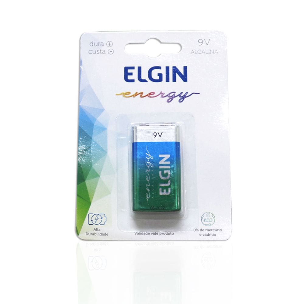 Blister com Bateria 9V Alcalina ELGIN 6LR61 BLISTER com 1