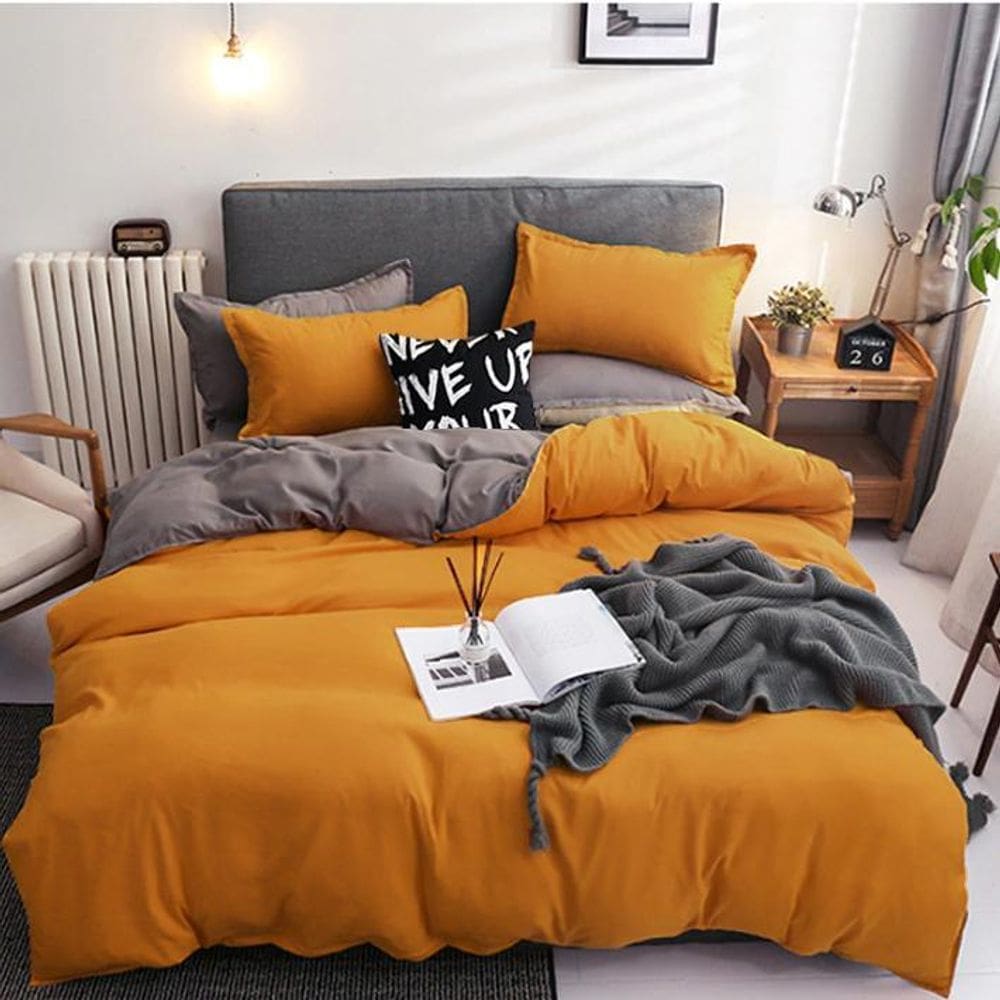 Jogo De Cama Casal King Amarelo 7 Pç Edredom De 280X280Cm
