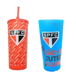 Kit 2 Copos Plástico 500Ml Premium Tampa Canudo Grande Time