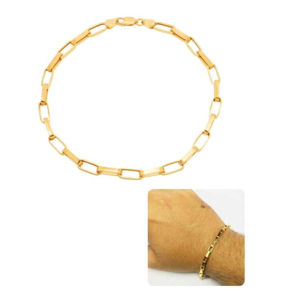 Pulseira Masculina Tijolinho Cadeado 3Mm Dourada Ouro