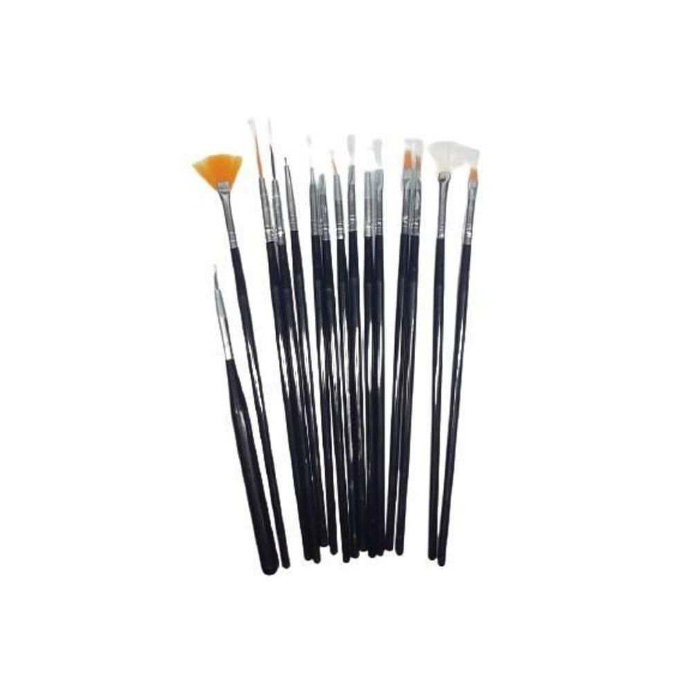 Kit Pincel 15 Pinceis Manicure Decoração Artística Preto