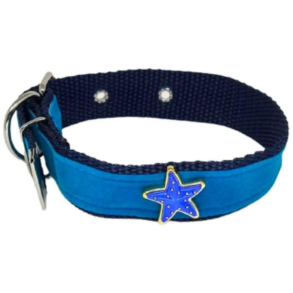 Coleira Camurça Aplique 25Mm Pra Cachorro Nicapet Azul Nº 4