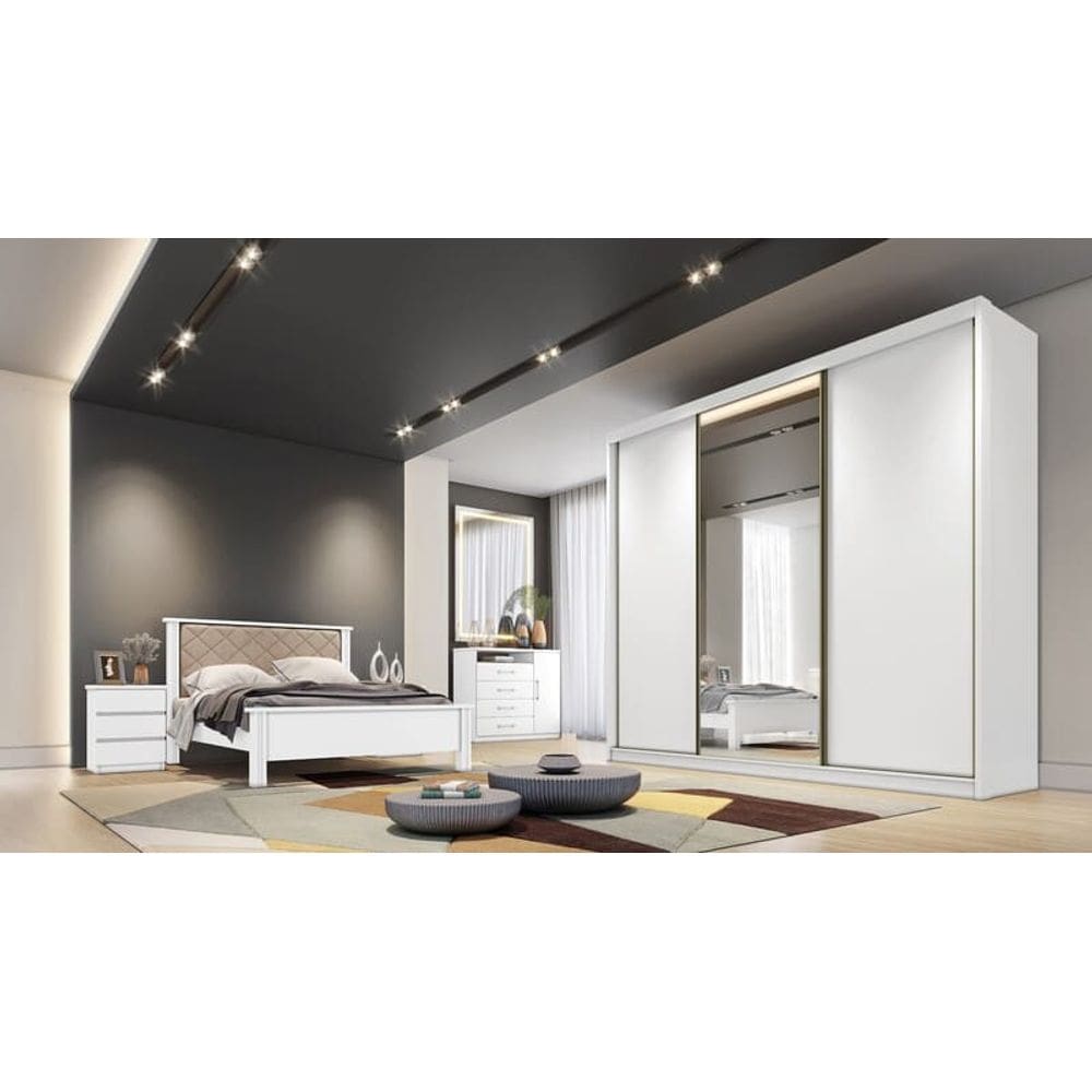 Guarda Roupa Casal com 1 Porta Espelhada 6 Gavetas - Londres-Branco - Móveis Novo Horizonte