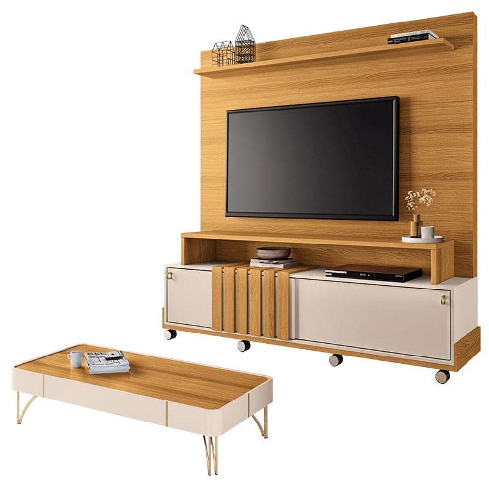 Estante Home Theater Bold e Mesa de Centro Cadenza Cinamomo Off White – HB Móveis