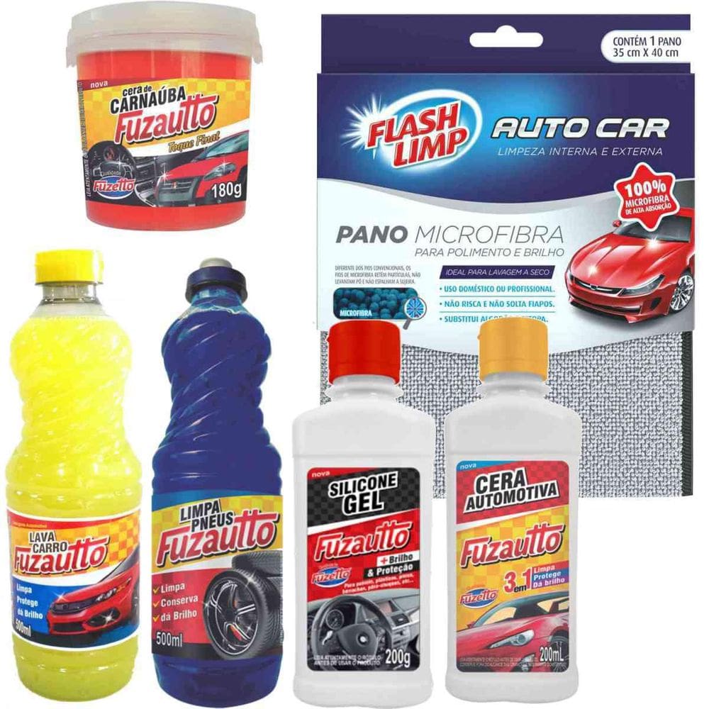 Limpeza Automotiva Cera Pretinho Silicone Pano Microfibra
