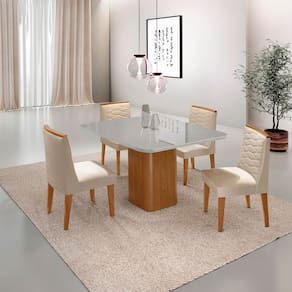 Mesa de Jantar Eloise 90cm Tampo MDF Vidro Canto Copo com 4 Cadeiras Eloise Moderna Mobília