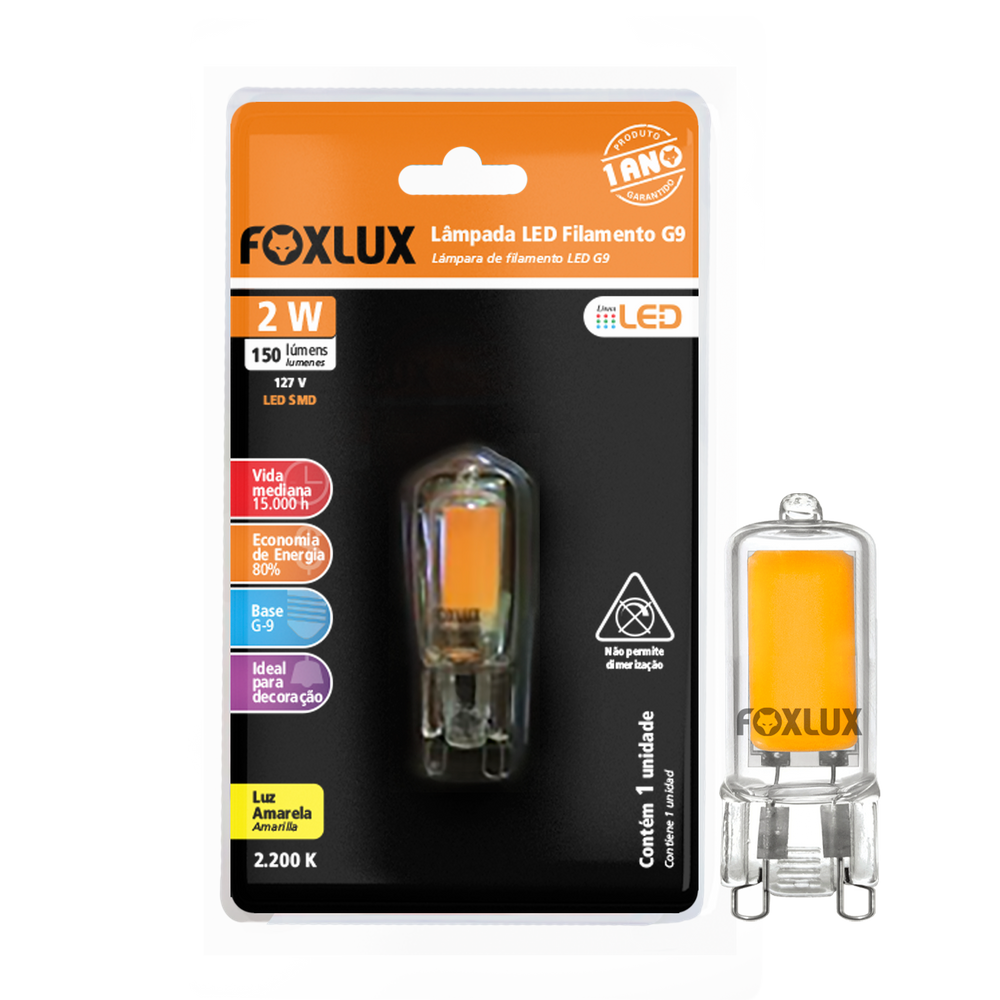 Lampada Filamento G9 Halopin 2W 127V Foxlux