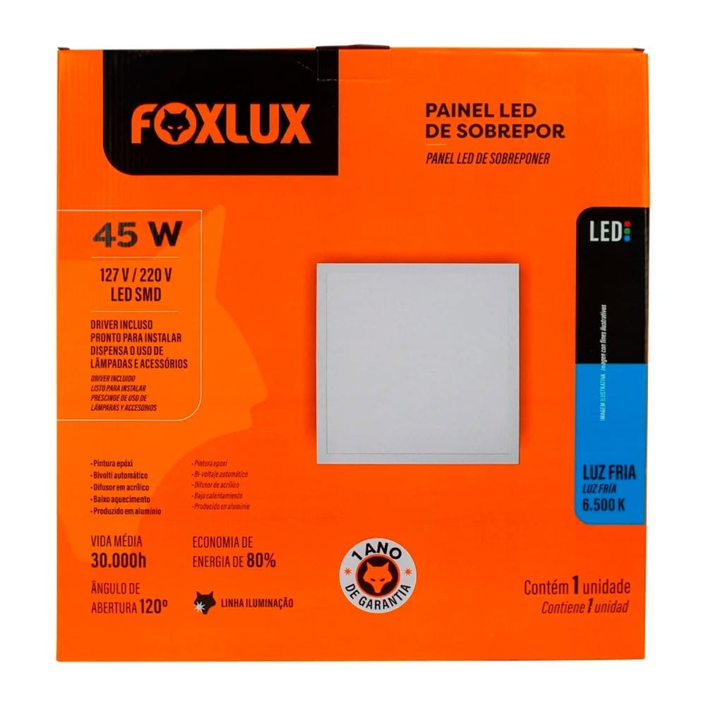 Painel Led Quadrado Sobrepor 45W 6500K Bivolt Foxlux
