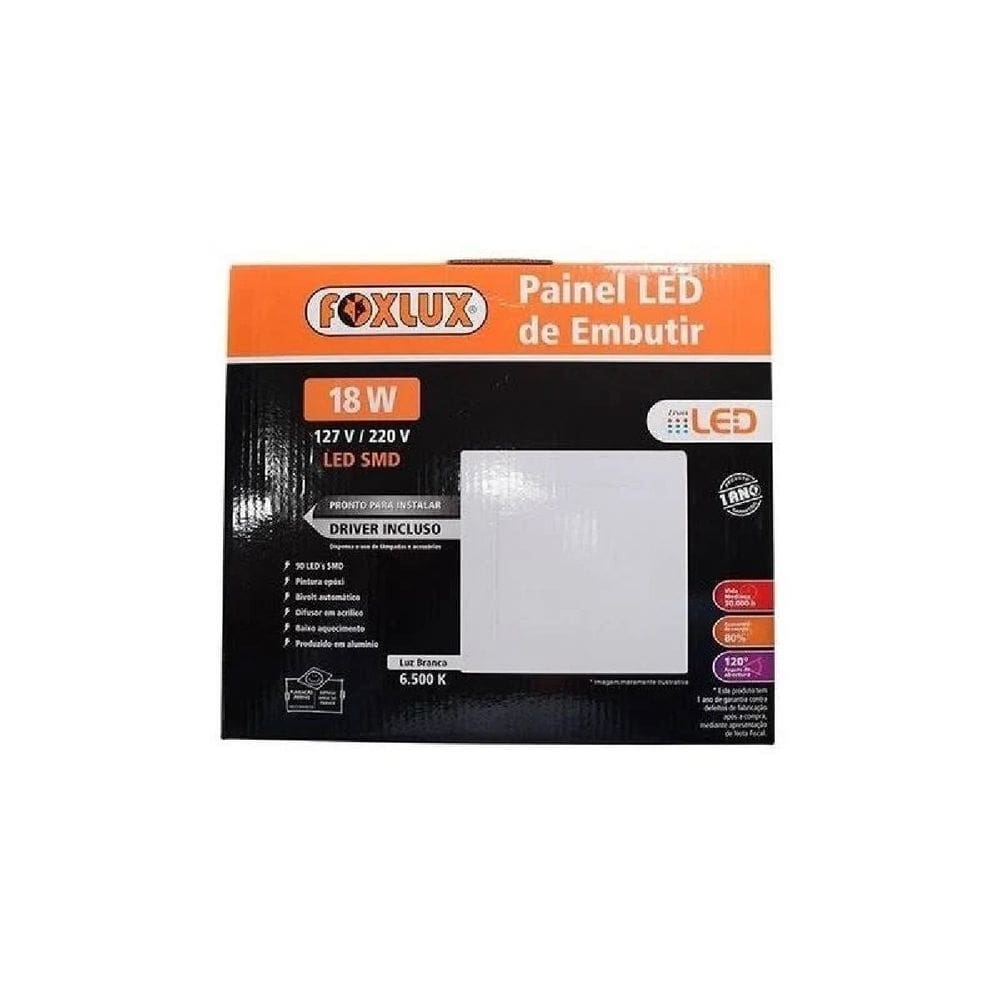 Painel Led 18w Downlight Bivolt Luz Branca Quadrada Embutir Foxlux