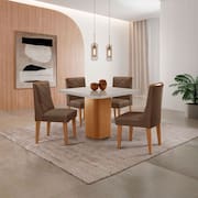 Mesa de Jantar Eloise 90cm Tampo MDF Vidro Canto Copo com 4 Cadeiras Isadora Moderna Mobília