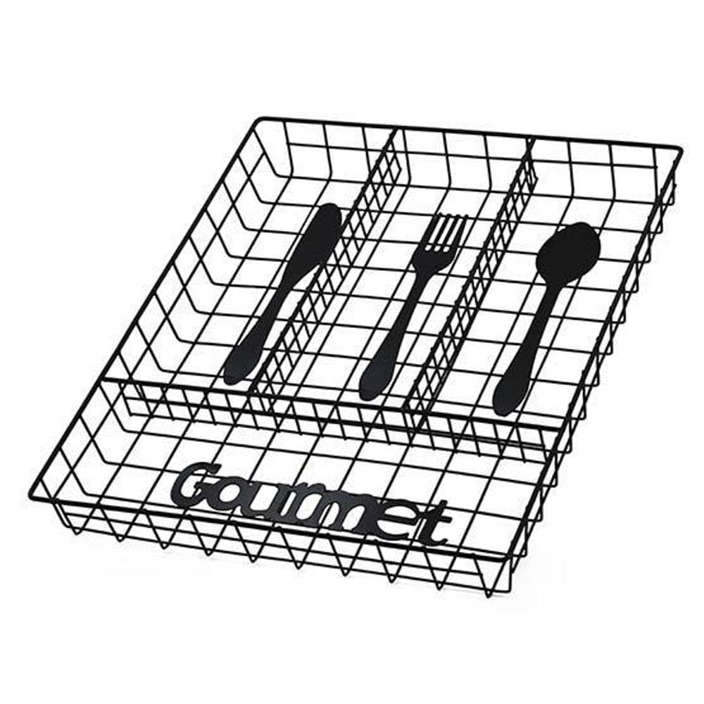 Porta Talher Gaveta Aramado Gourmet Black 4 Divisorias 32X26