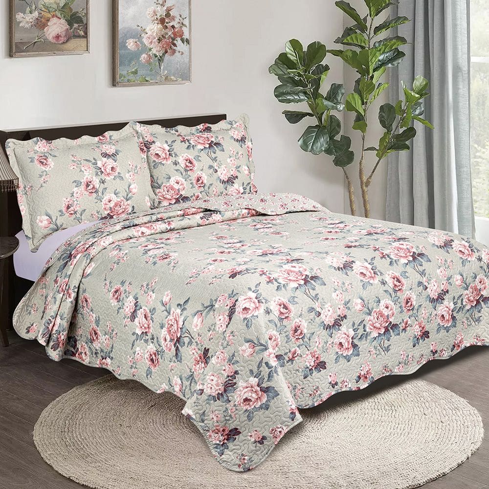 Colcha Cobre Leito Casal 3 peças dupla face Bordada Matelassê Estampada Camesa Lutetia