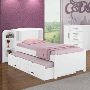 Cama Solteiro com Cama Auxiliar - Milênio Plus-Branco - Móveis D`Doro