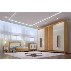 Guarda Roupa Casal 6 Portas 7 Gavetas - Athos Ripado-Cinamomo/Off White - Móveis D`Doro