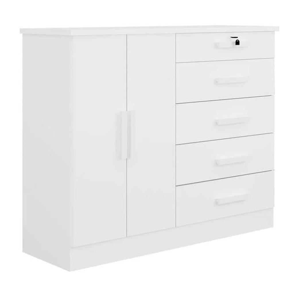 Cômoda para Quarto com Sapateira 5 Gavetas - New Athos-Branco - Móveis D`Doro