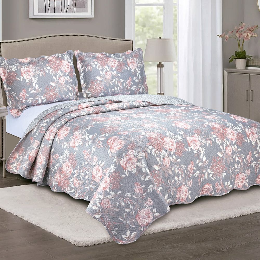 Colcha Cobre Leito Casal 3 peças dupla face Bordada Matelassê Estampada - Camesa