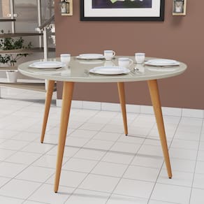 Mesa de Jantar Redonda Compacta 4 Lugares Pés Palito E Tampo de Vidro MDF