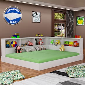 Cama De Chão Com Colhão Estante Em L E Nichos 100% MDF