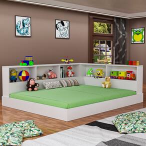 Cama De Chão Com Estante Em L E Nichos 100% MDF