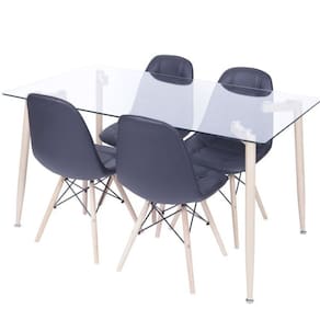 Conjunto Mesa tampo de Vidro com 4 cadeiras Botonê Estofadas Espresso Móveis Preta