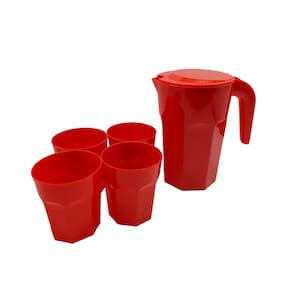Kit Suco 1 Jarra 1,5 Litros 4 Copos De 400 Ml Vermelho Opaco