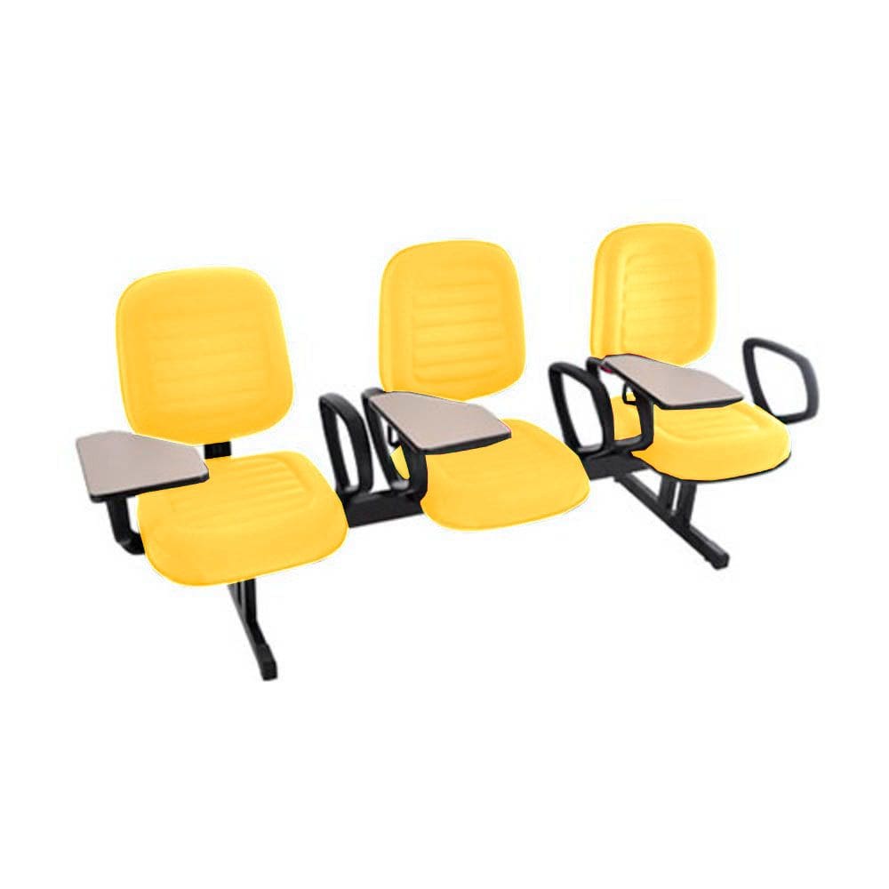 Cadeira Escolar Universitária em Longarina com prancheta para Escolas e Faculdades Linha Blenda Amarelo