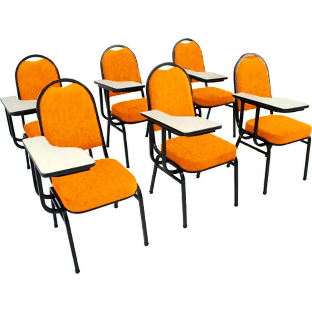 Kit com 6 Cadeiras Universitária para Auditórios Linha Hotel Laranja