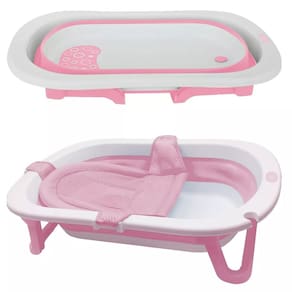 Banheira De Bebe Dobrável Retrátil Baby Rosa 31L C/ Almofada