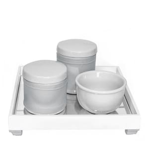 Kit Higiene Bebê Bandeja Espelhada e Porcelana Branca