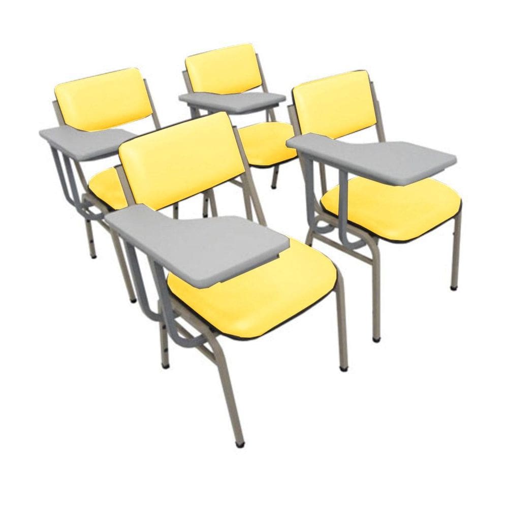 Kit com 4 Cadeiras Escolar Universitária para Auditórios Linha Hotel Smart Amarelo