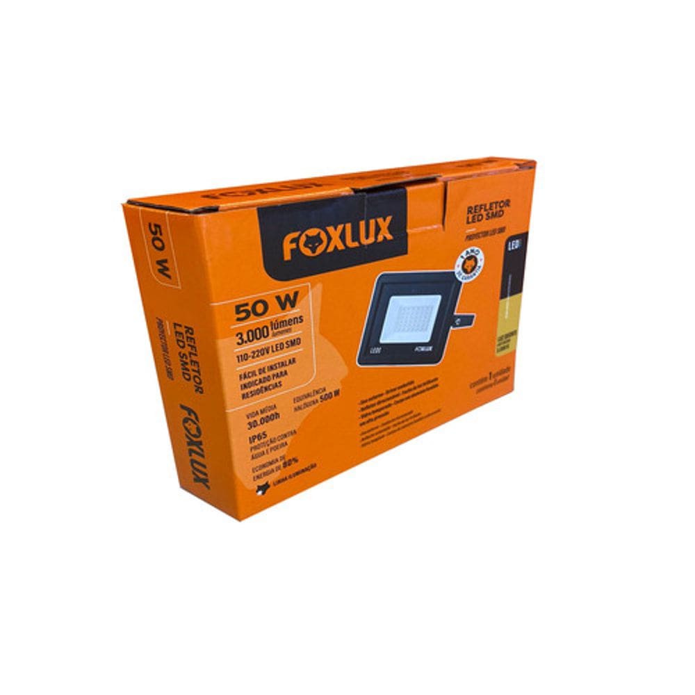 Kit 2 Refletor Led 50W 3000K Preto Bivolt Foxlux