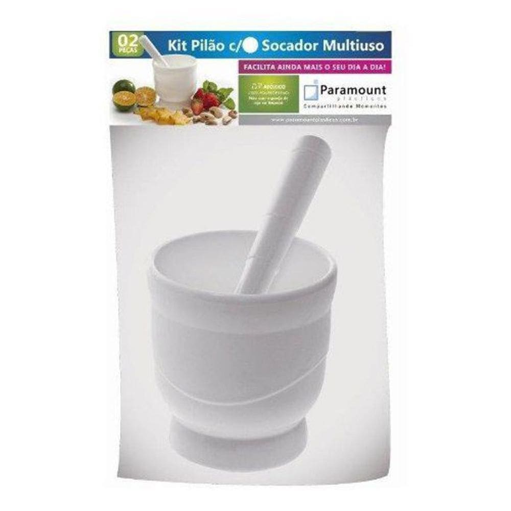 Pilão Multiuso Plástico Branco Paramount - Kit 2 Peças