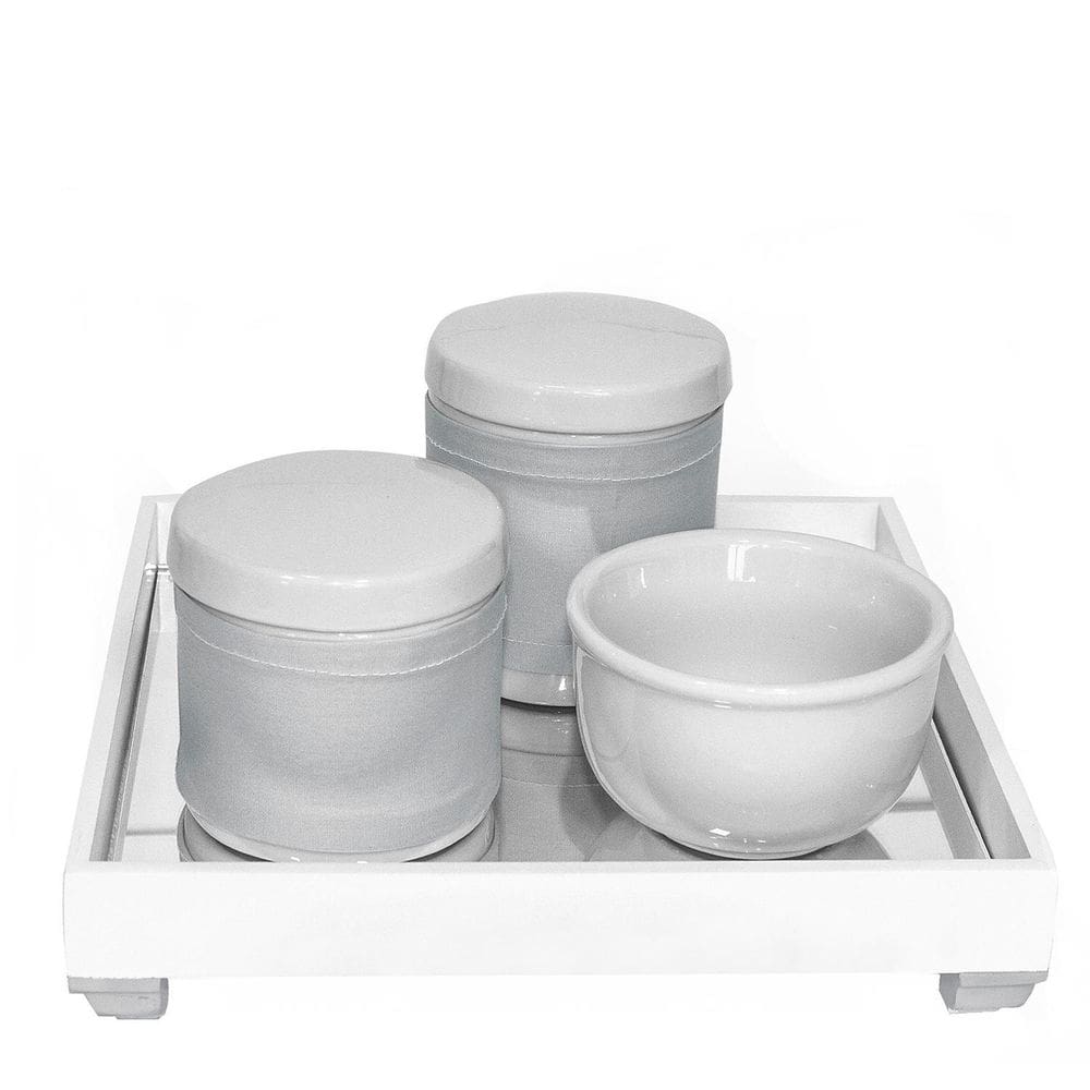 Kit Higiene Bebê Bandeja Espelhada e Porcelana Branca