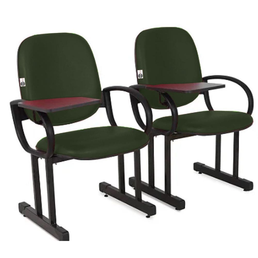 02 Cadeiras Escolar para Auditório e Escolas com Prancheta Linha Dallas Auditório Verde