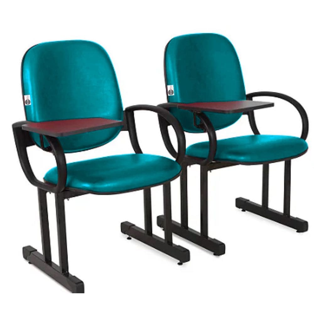 02 Cadeiras Escolar para Auditório e Escolas com Prancheta Linha Dallas Auditório Verde